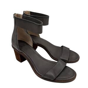 Frye Sandals Women’s SZ 11 Brielle Back Zip Gray Leather Ankle Strap Block Heel